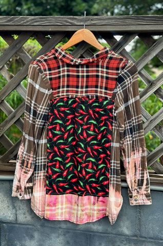 Bleach Dipped Plaid Spicy Chili Lady Flannel